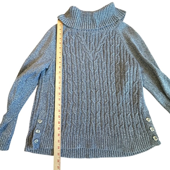 Talbots Sweater Women's Large Blue Marbled Cable Knit Cowl Neck Sweater - Picture 4 of 8